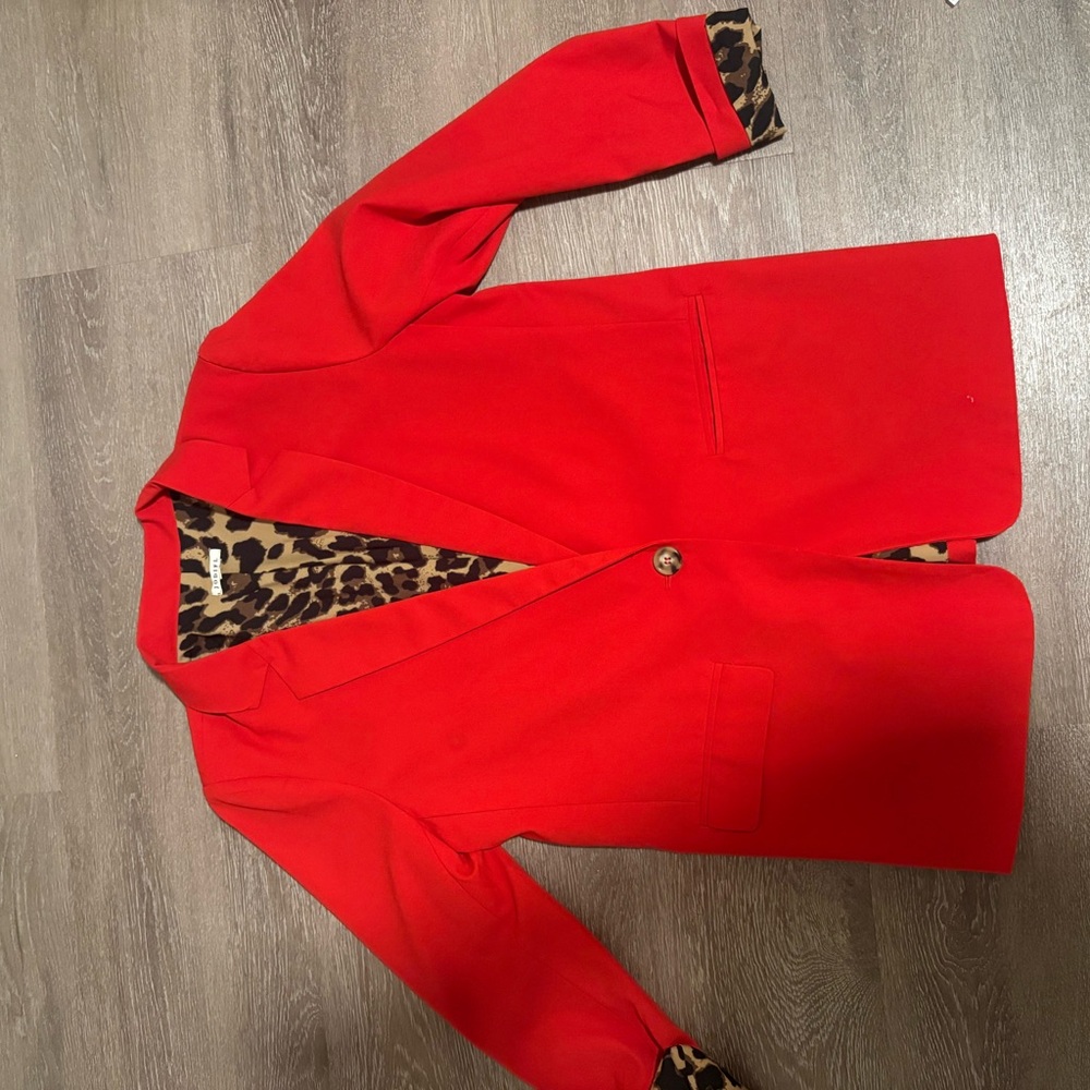 Red Women's Blazer with Leopard Lining